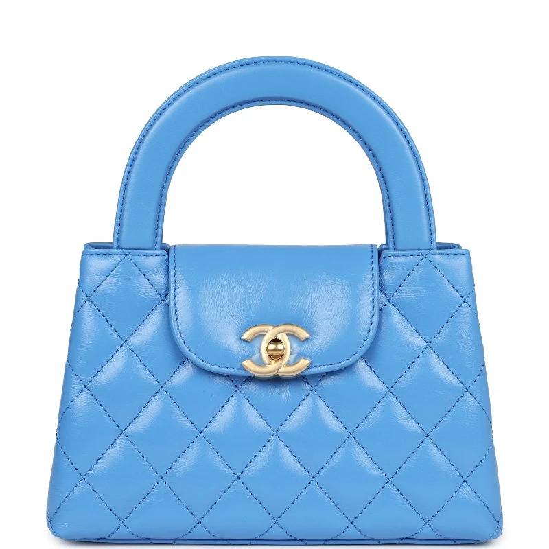 Chanel Small Kelly Shopper Blue Shiny Aged Calfskin Brushed Gold Hardware