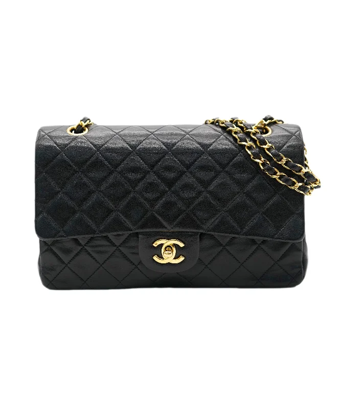 CHANEL VINTAGE CLASSIC FLAP MEDIUM CHAIN SHOULDER BAG BLACK LAMB SKIN 90244703 DBXS0667