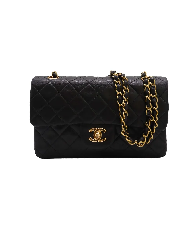 CHANEL VINTAGE CLASSIC FLAP SMALL CHAIN SHOULDER BAG BLACK LAMB SKIN DXBS0952