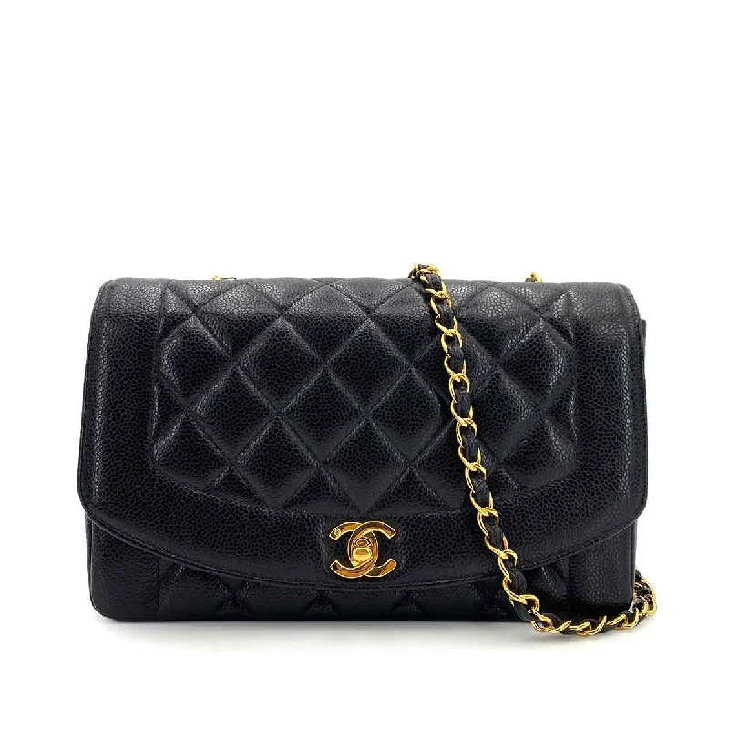 CHANEL VINTAGE DIANA MEDIUM CHAIN SHOULDER BAG BLACK LAMB SKIN  90245042