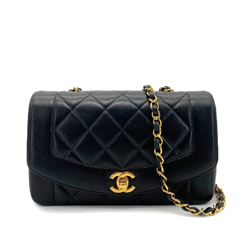 CHANEL VINTAGE DIANA SMALL CHAIN SHOULDER BAG BLACK LAMB SKIN 90255077