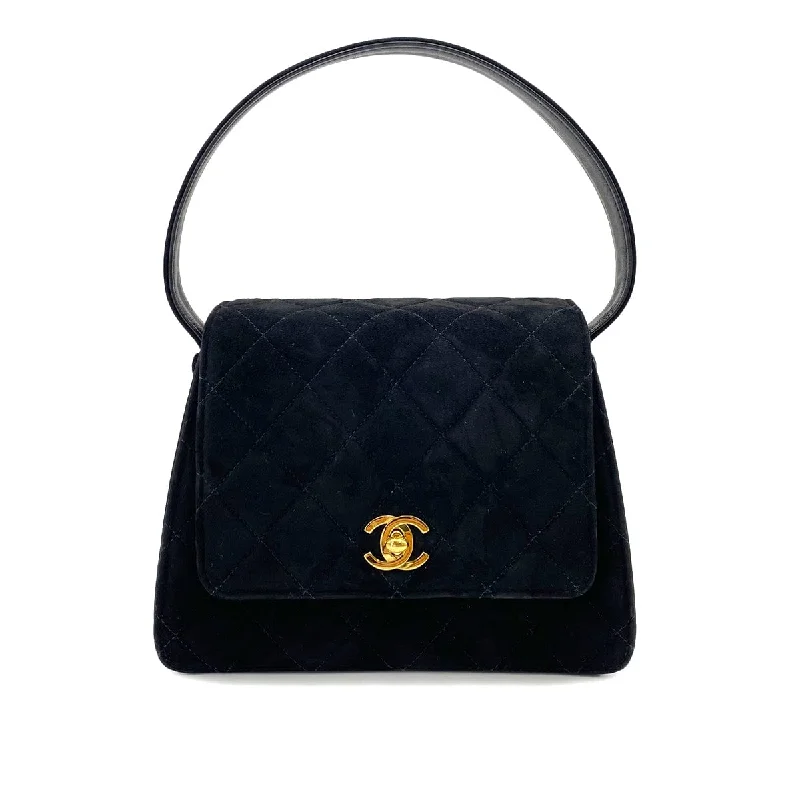 CHANEL VINTAGE MATELASSE HAND BAG BLACK SUEDE 90242973