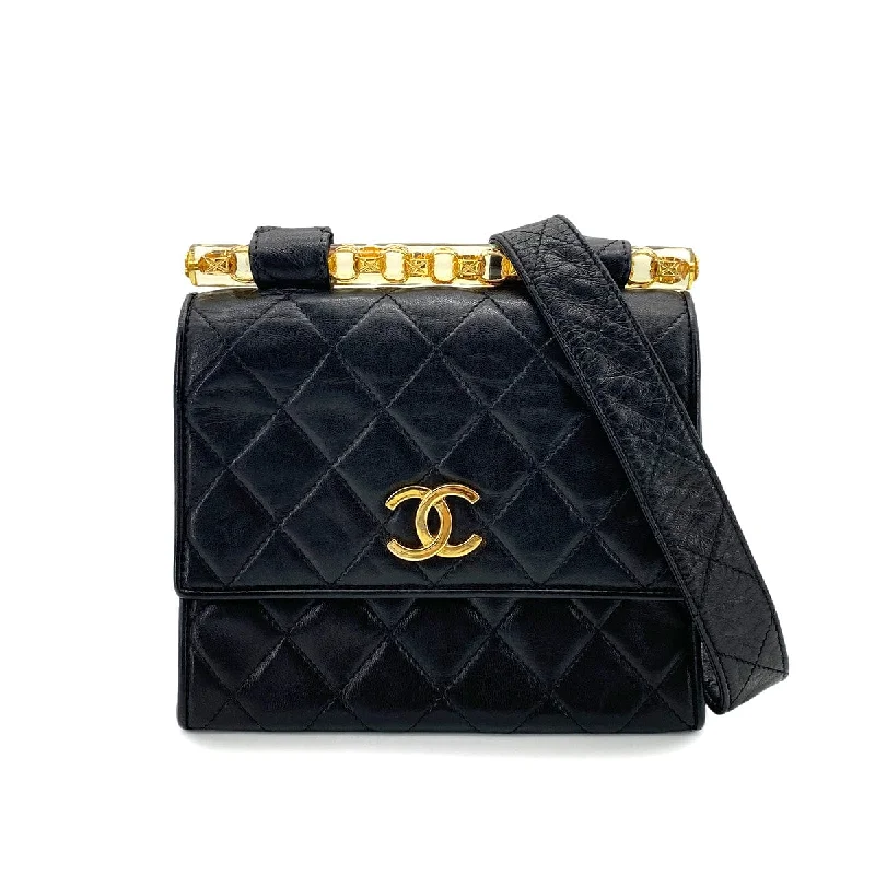 CHANEL VINTAGE MATELASSE SHOULDER BAG BLACK LAMB SKIN 90254619