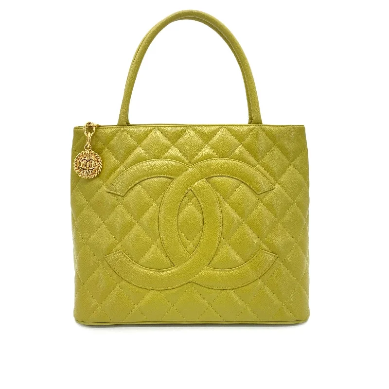 CHANEL VINTAGE MEDALLION TOTE BAG GREEN CAVIAR SKIN 90255692