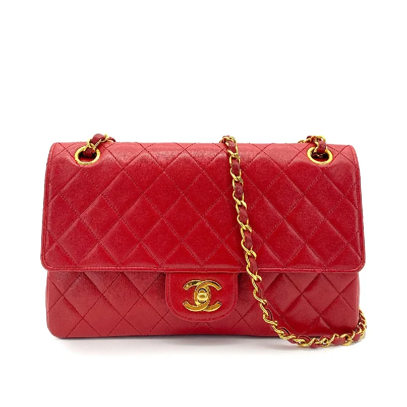 CHANEL VINTAGE STRAIGHT FLAP CHAIN SHOULDER BAG RED LAMB SKIN 90250072