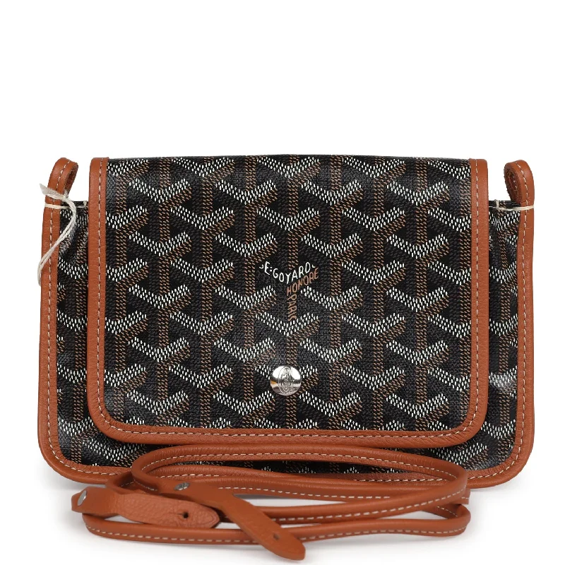 Goyard Plumet Pocket Wallet Black and Brown Goyardine Palladium Hardware