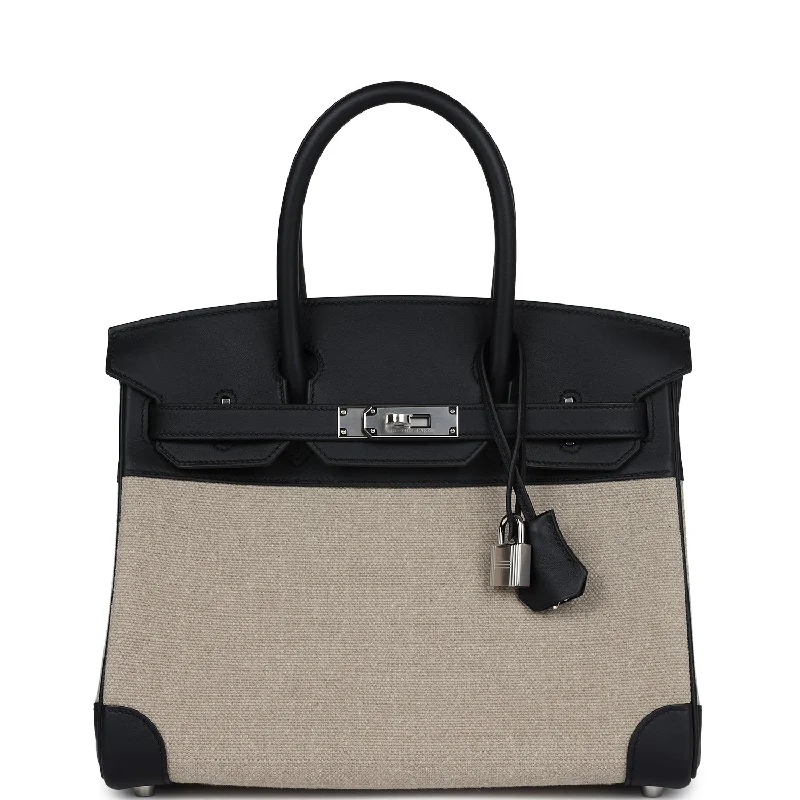 Hermes Birkin 30 Bivouac Ficelle Canvas and Black Swift Palladium Hardware