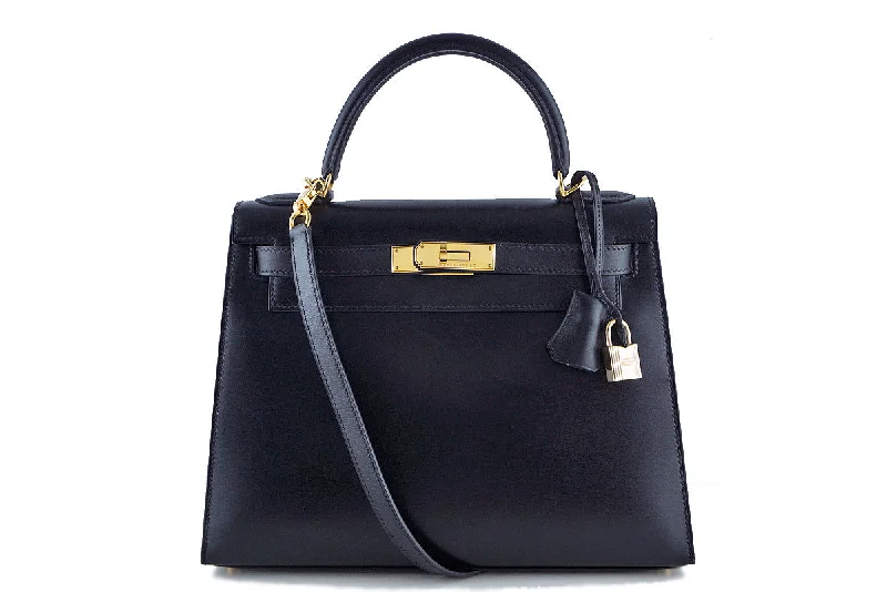 Hermes Black 28cm Box calf Kelly Sellier Bag