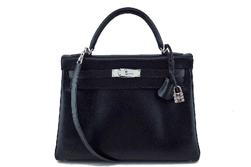 Hermes Black 32cm Box calf Kelly Retourne Bag, PHW