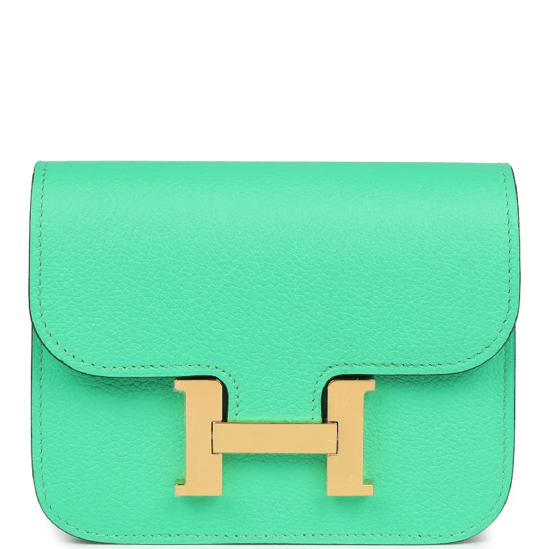 Hermes Constance Slim Wallet Bi-color Vert Comics and Bleu Zellige Evercolor Gold Hardware