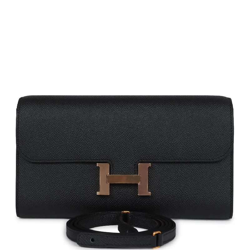 Hermes Constance Wallet To Go Black Epsom Rose Gold Hardware