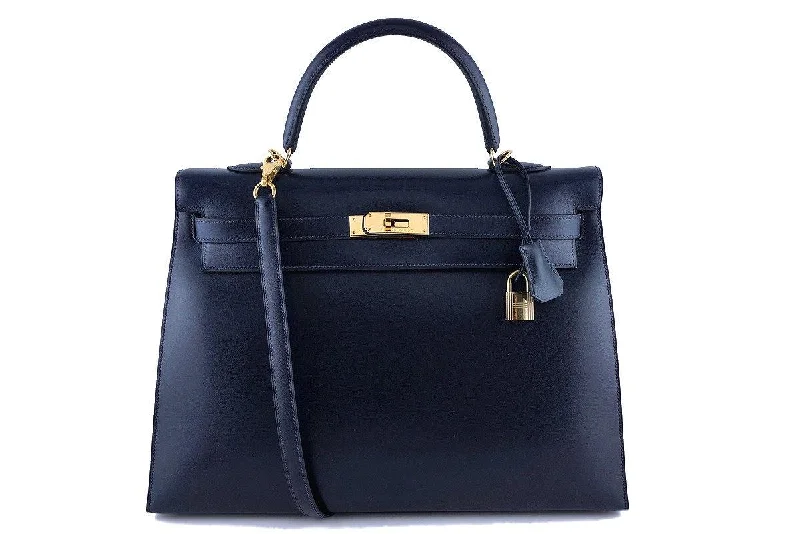 Hermes Indigo 35cm Box calf Kelly Sellier Dk Blue Bag