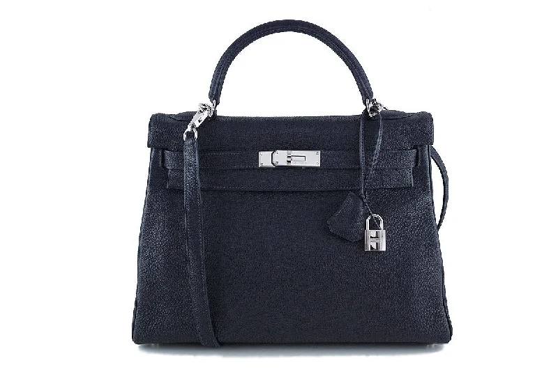 Hermes Indigo-Black 32cm Togo Kelly Retourne Bag