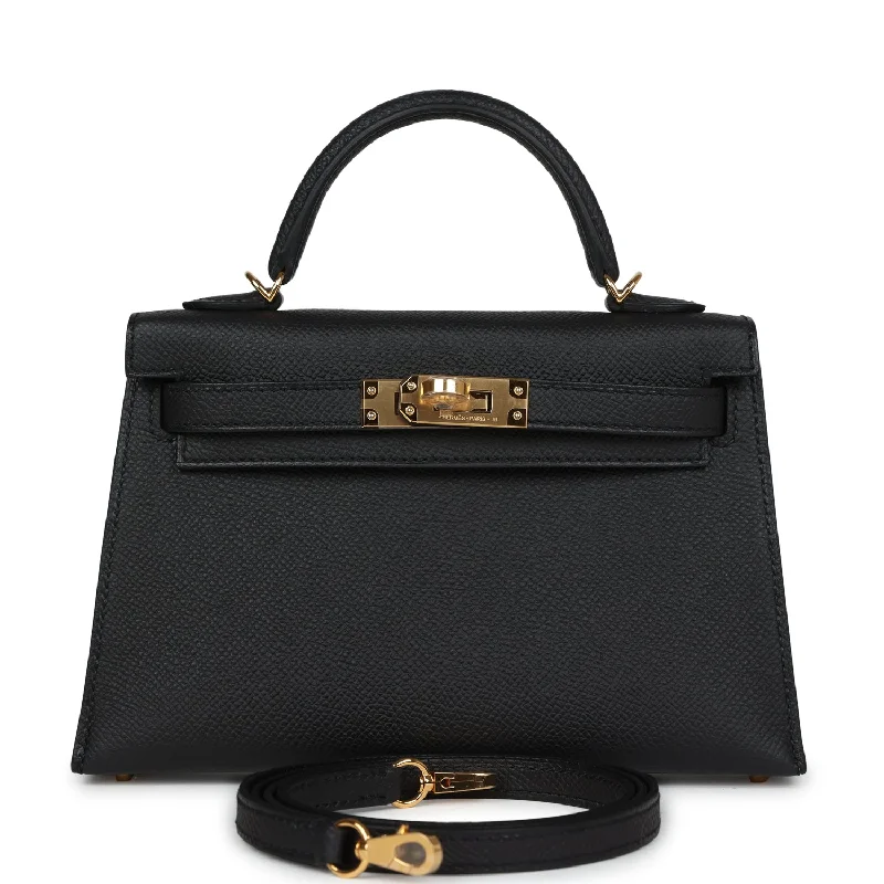 Hermes Kelly Sellier 20 Black Epsom Gold Hardware