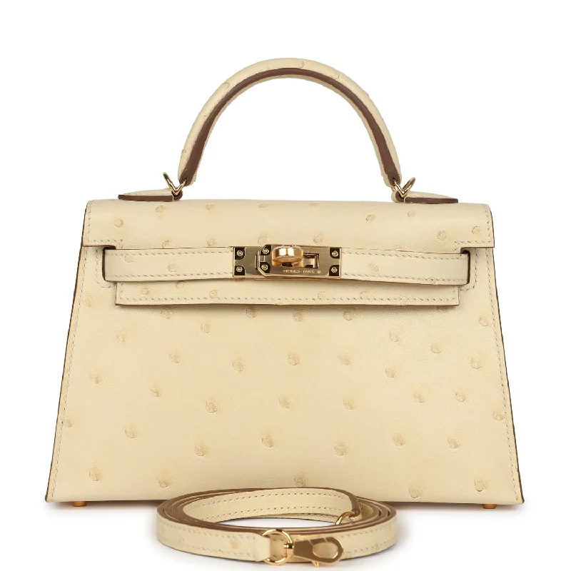 Hermes Kelly Sellier 20 Vanille Ostrich Gold Hardware