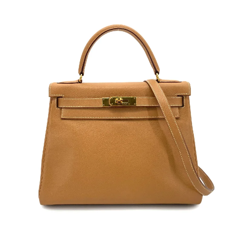 HERMES KELLY 28 SELLIER NATURAL COUCHEVEL HAND SHOULDER BAG 〇W GHW 90254694