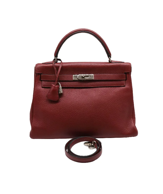 HERMES KELLY 32 RETOURNE  TAURILLON CLEMENCE ROUGE GARANCE HAND SHOULDER BAG □D 90251958 DXBS1353