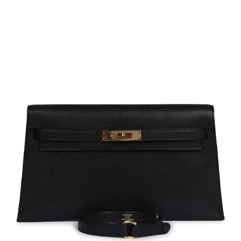 Hermes Kelly Elan Black Chevre Chamkila Gold Hardware