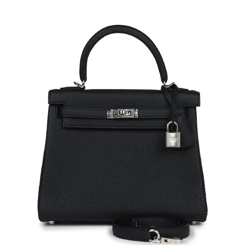 Hermes Kelly Retourne 25 Black Togo Palladium Hardware