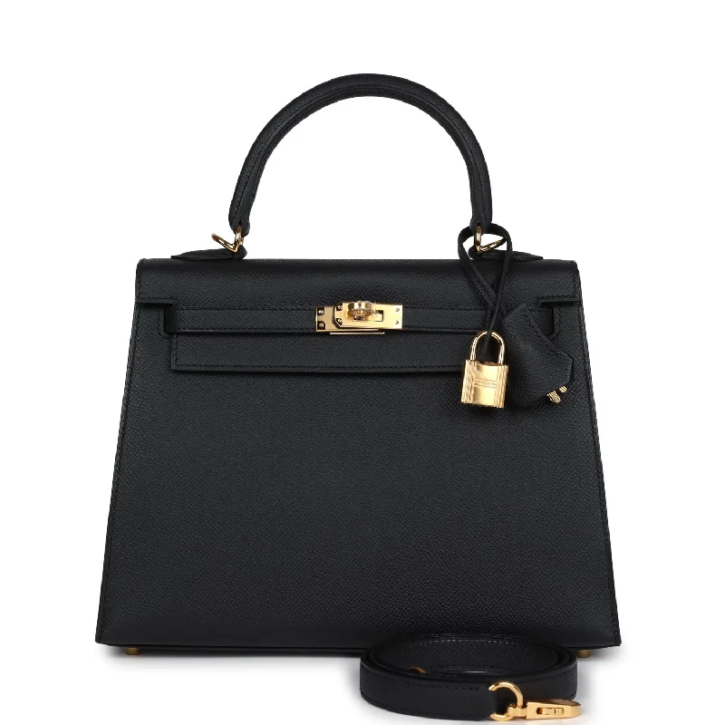 Hermes Kelly Sellier 25 Black Epsom Gold Hardware