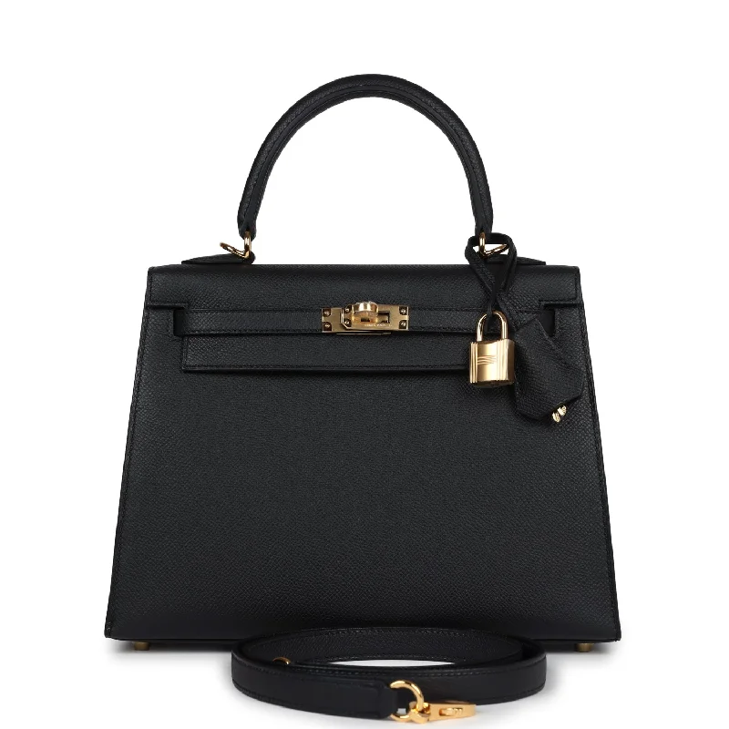 Hermes Kelly Sellier 25 Black Epsom Gold Hardware