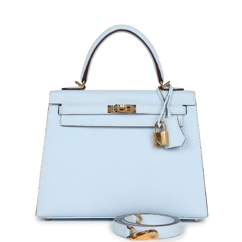 Hermes Kelly Sellier 25 Bleu Brume Epsom Gold Hardware