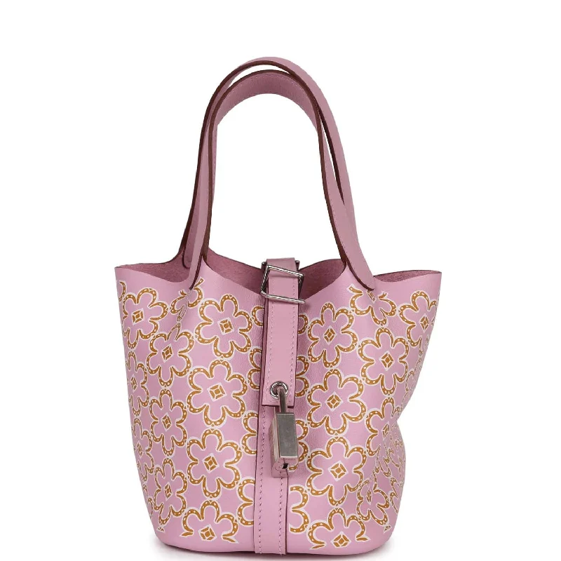 Hermes Micro Picotin Lock 14 "Lucky Daisy" Mauve Sylvestre Swift Palladium Hardware