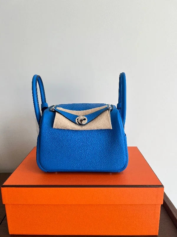 Hermès Mini Lindy Bleu Hydra Clemence PHW