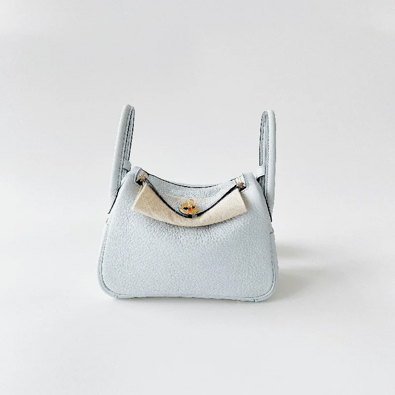 Hermes Mini Lindy In Bleu Pale Clemence Leather With Gold Hardware (Pale Blue)