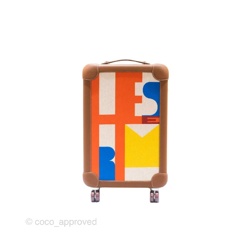 Hermès R.M.S Cabin 55 Suitcase in Ecru-Beige/ Fauve/ Orange Canvas Gold Clemence Palladium Hardware