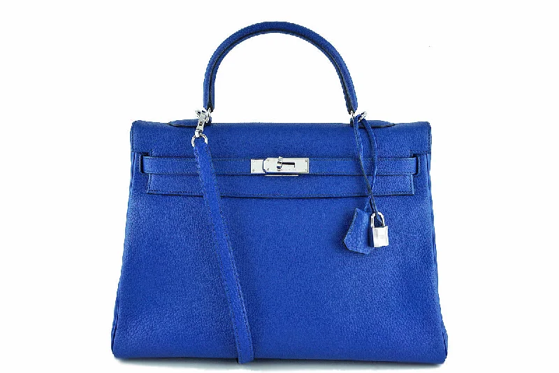 Hermes Sapphire Fjord Kelly, 35cm Blue Sapphir PHW Bag