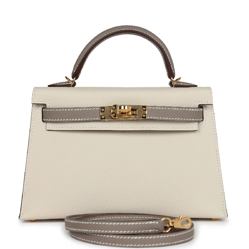 Hermes Special Order (HSS) Kelly Sellier 20 Craie and Gris Asphalte Epsom Gold Hardware