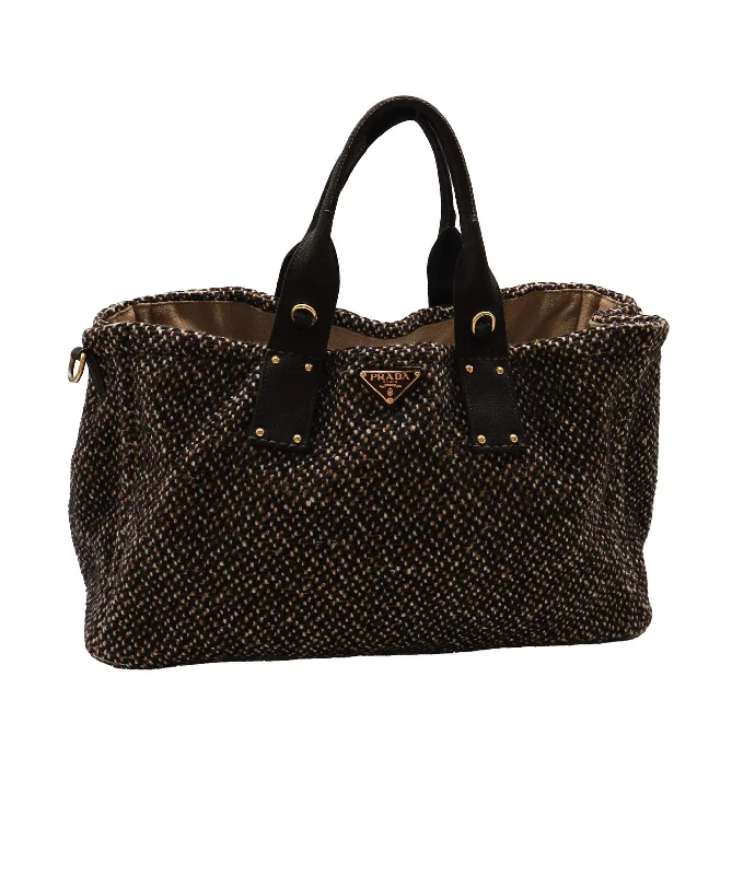 Prada Tweed Tote Bag Brown  DXBS1275