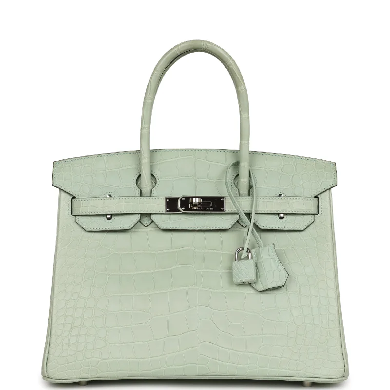 Pre-owned Hermes Birkin 30 Vert D'Eau Matte Alligator Palladium Hardware