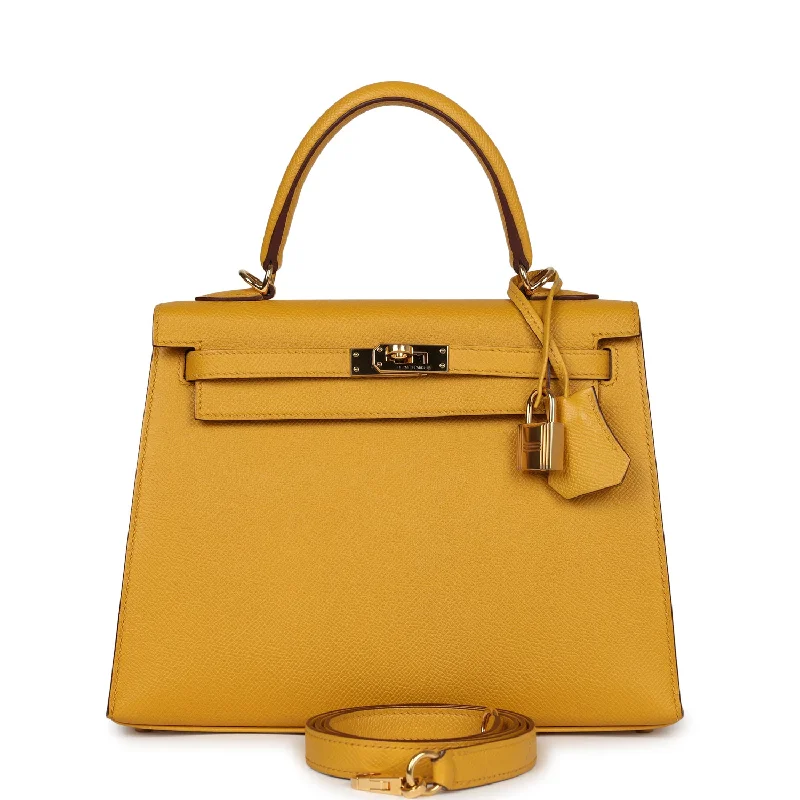 Pre-owned Hermes Kelly Sellier 25 Jaune Ambre Epsom Gold Hardware