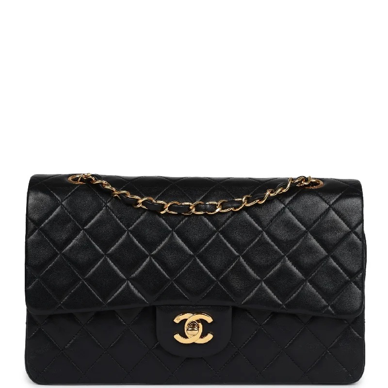 Vintage Chanel Medium Classic Double Flap Black Lambskin Gold Hardware