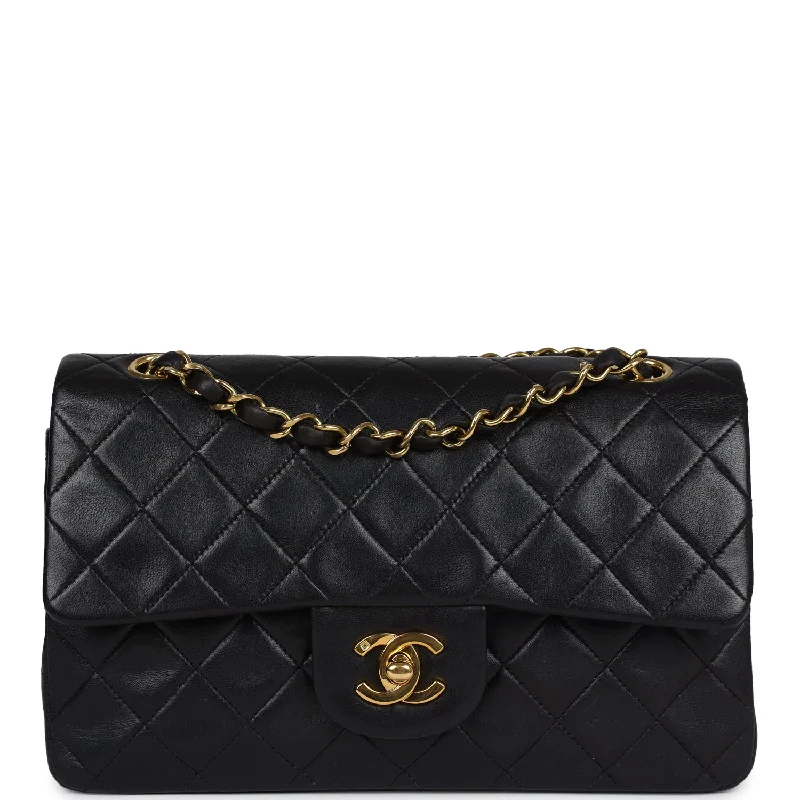 Vintage Chanel Small Classic Double Flap Black Lambskin Gold Hardware