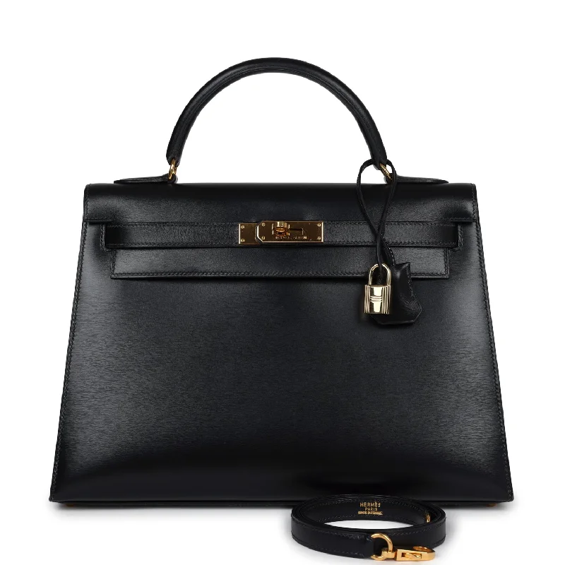 Vintage Hermes Kelly Sellier 32 Black Box Gold Hardware